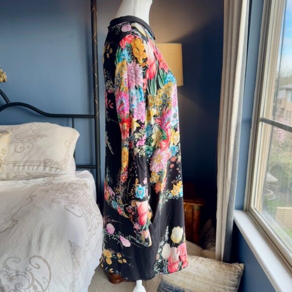 NWT No. 21 Black w Bright Floral 100% Silk Long Sleeved Mini Dress - Picture 5 of 13